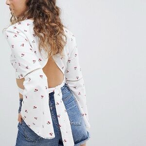 White crop top wrap top with cherries 🍒 super cute for brunch or day time